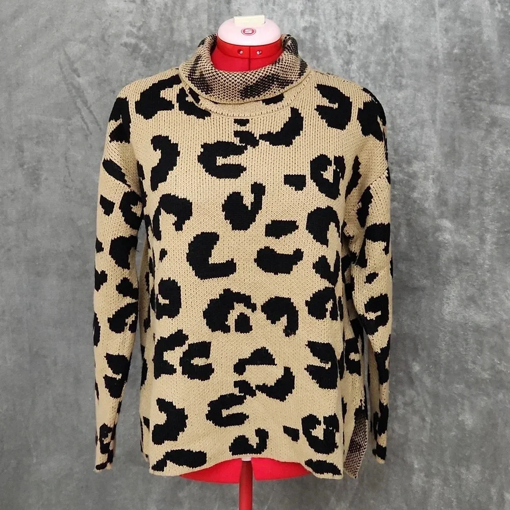 DKNY Animal print turtle neck knit sweater size small - Picture 1 of 12